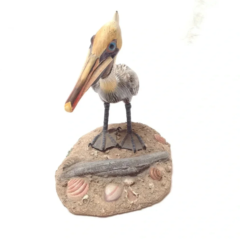 Pelican Statue Sculpture On Stand Home Decor Shore Bird Art Resin